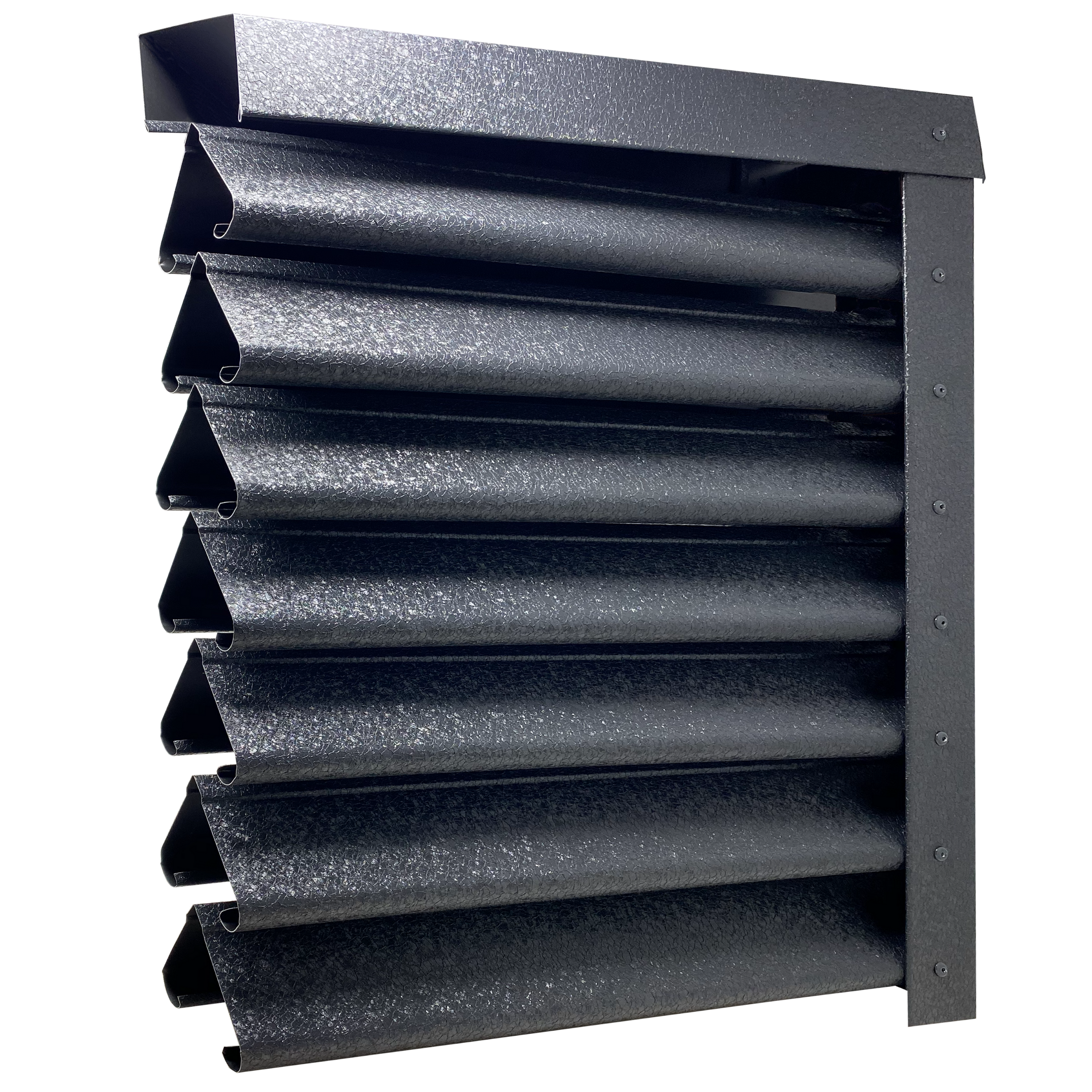 Prim-plan al modelului PIRAMIDA Gard Jaluzele cu finisaj de Hi-Mat în culoare Gri Perlat RAL 7024, disponibil pe www.jaluzelegard.ro, fabricat de Top Profil Sistem.