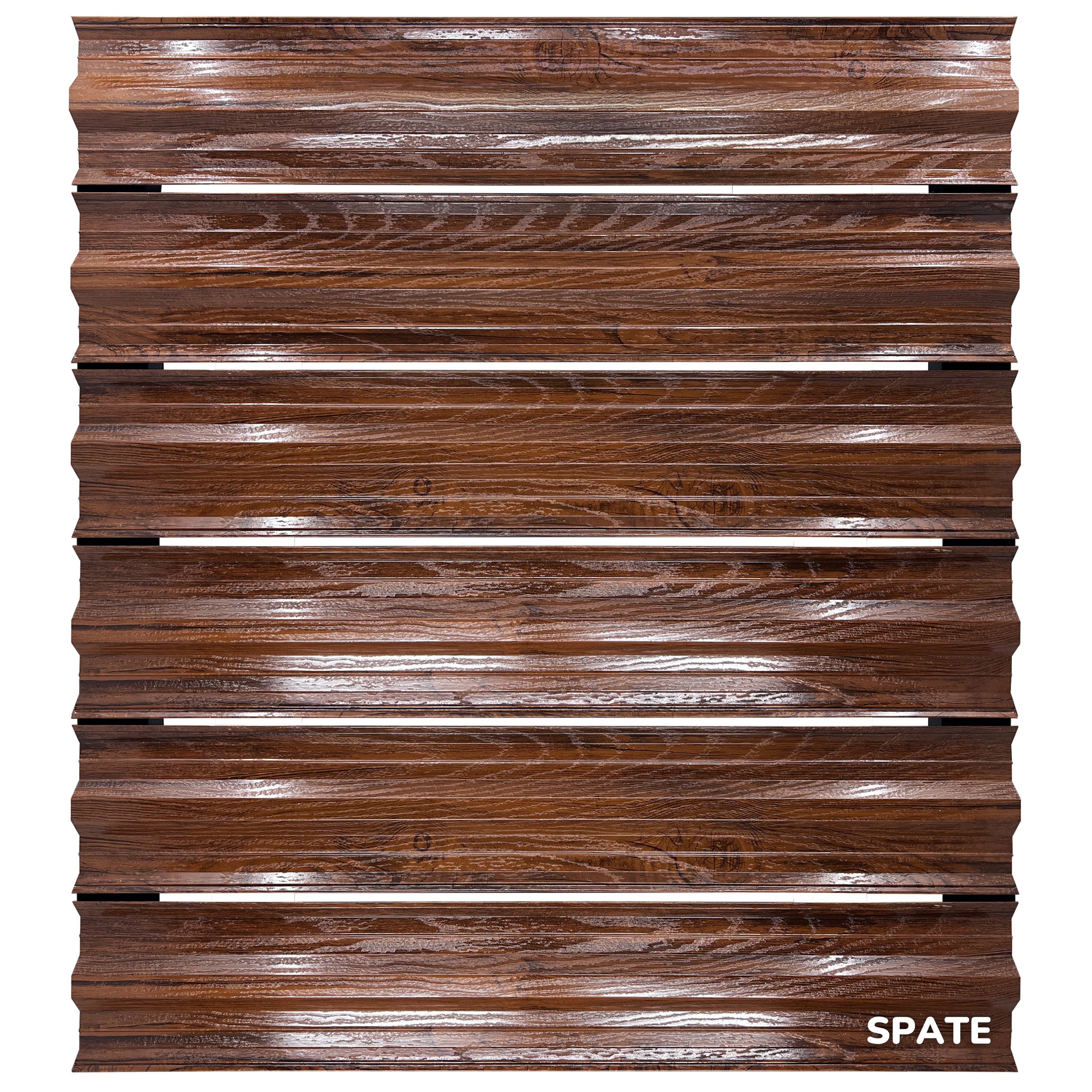 Prim-plan al modelului SIMETRICA Sipca Metalica cu finisaj de imitație lemn dublu în culoare Nuc Striat Dublu, disponibil pe www.sipca.ro, fabricat de Top Profil Sistem.