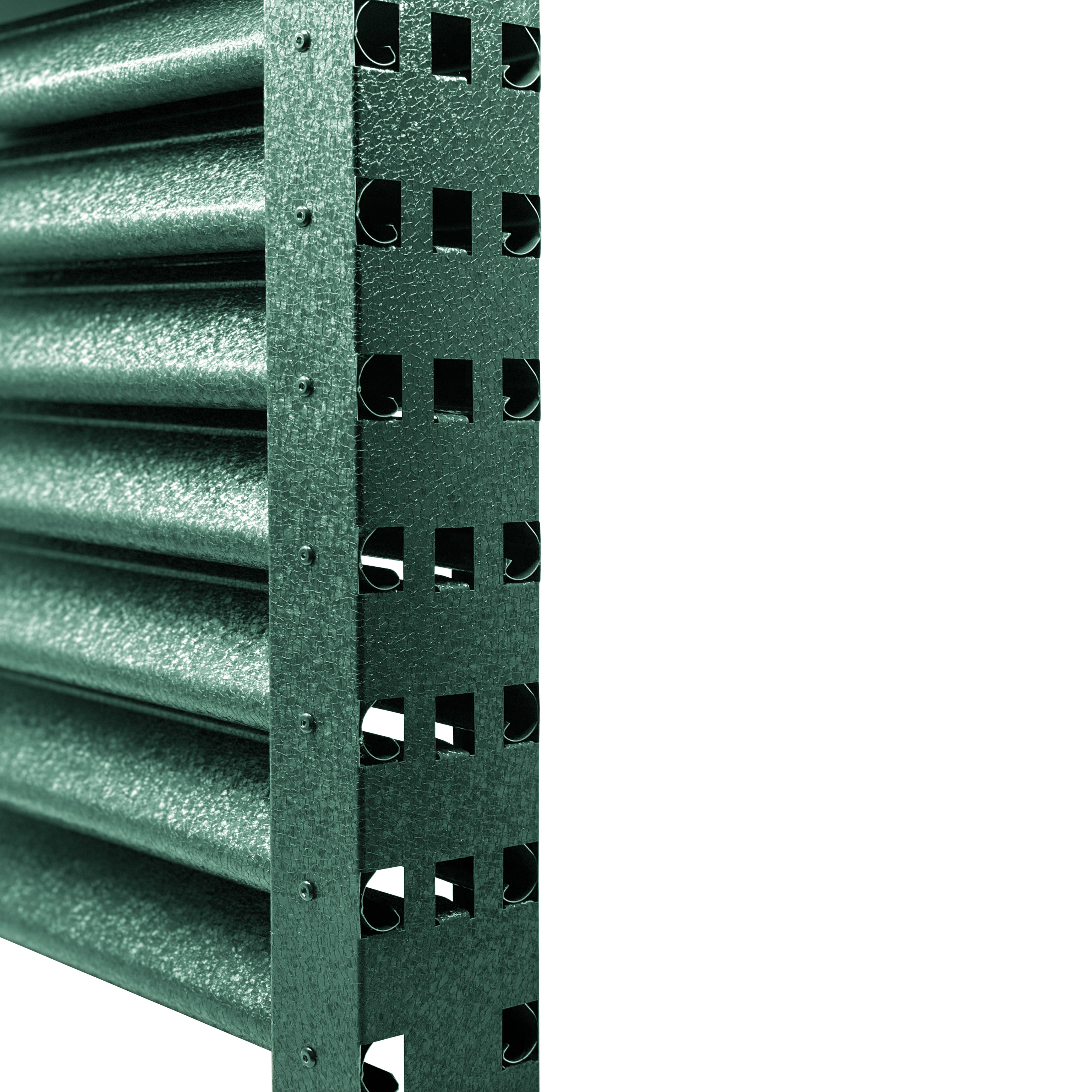 Prim-plan al modelului PIRAMIDA Gard Jaluzele cu finisaj de Hi-Mat în culoare Verde Pin RAL 6005, disponibil pe www.jaluzelegard.ro, fabricat de Top Profil Sistem.