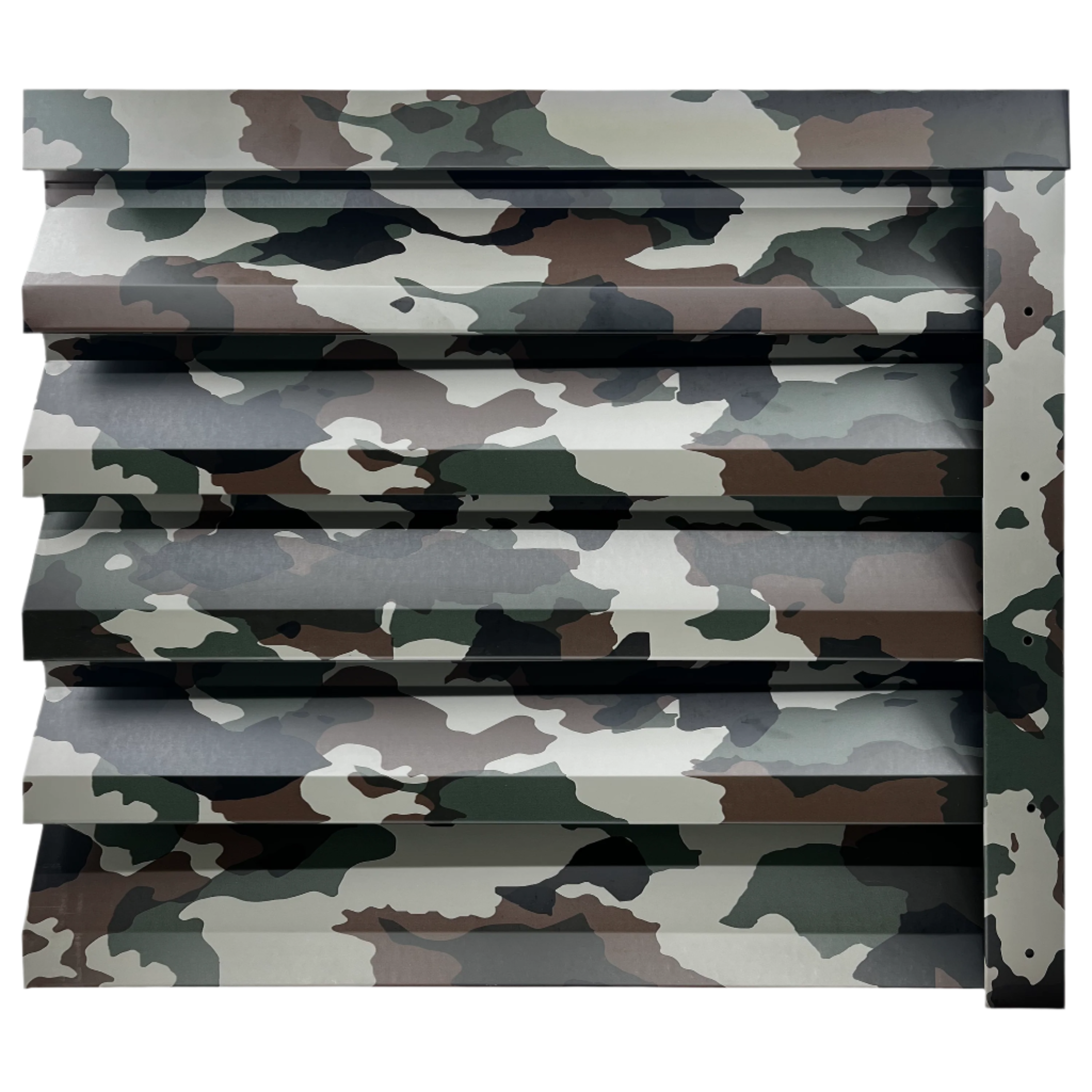 Prim-plan al modelului ATLAS Gard Jaluzele cu finisaj de Print în culoare Camuflaj, disponibil pe www.jaluzelegard.ro, fabricat de Top Profil Sistem.