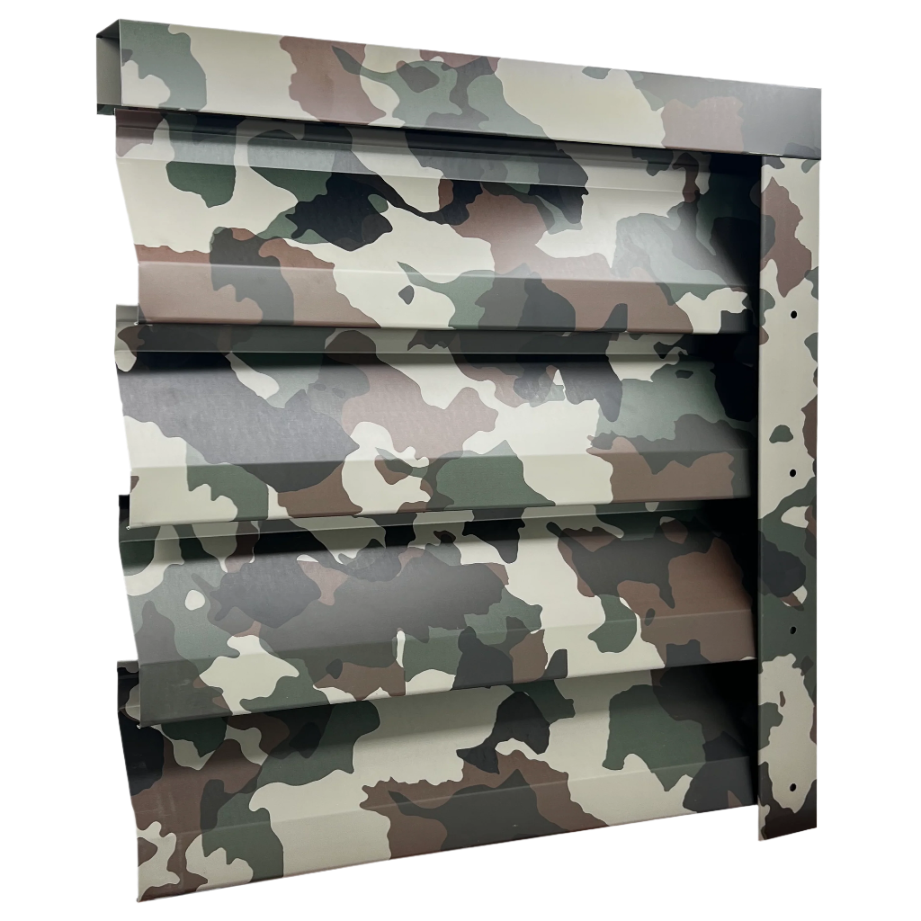 Prim-plan al modelului ATLAS Gard Jaluzele cu finisaj de Print în culoare Camuflaj, disponibil pe www.jaluzelegard.ro, fabricat de Top Profil Sistem.
