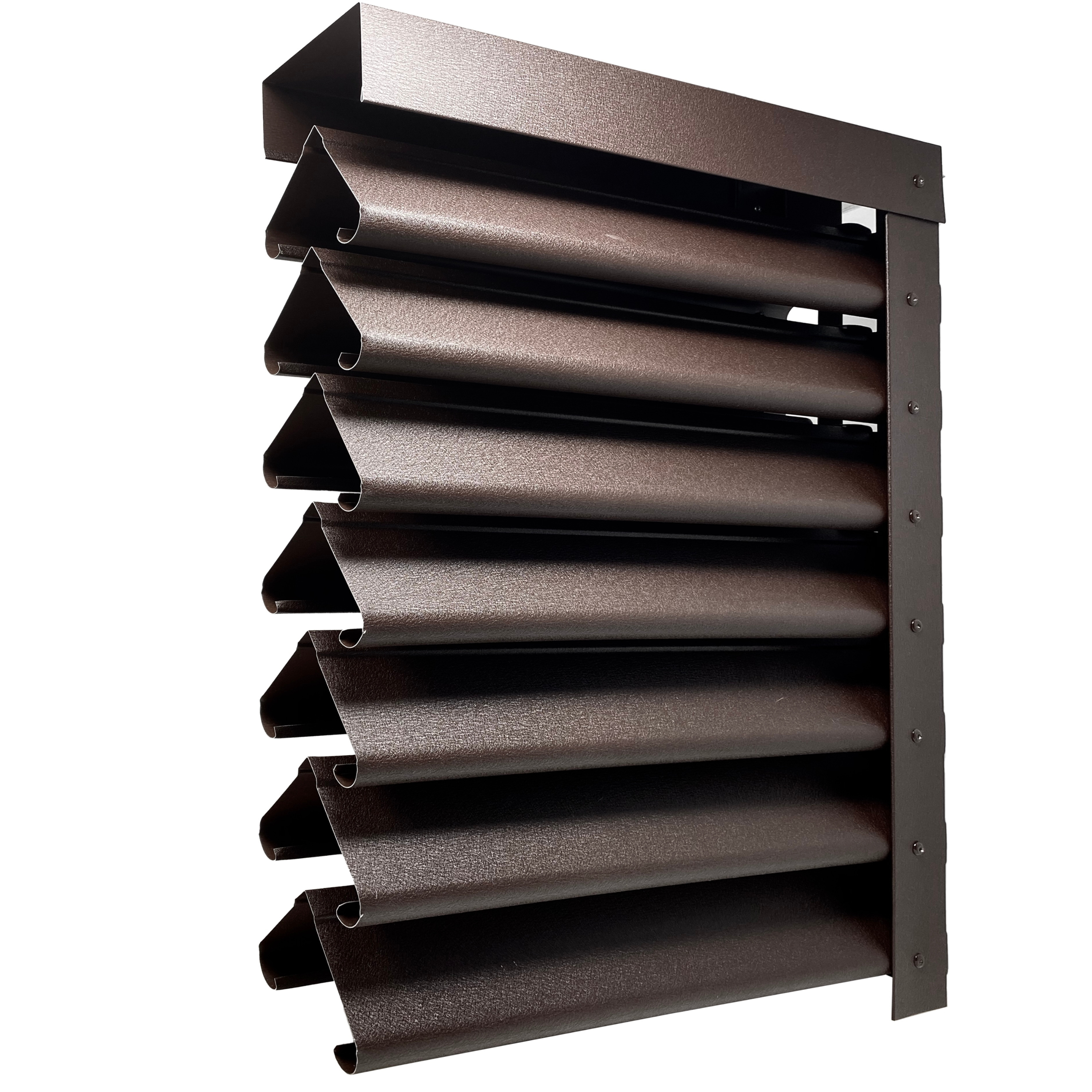 Prim-plan al modelului PIRAMIDA Gard Jaluzele cu finisaj de Mat în culoare Maro Espresso RAL 8019, disponibil pe www.jaluzelegard.ro, fabricat de Top Profil Sistem.