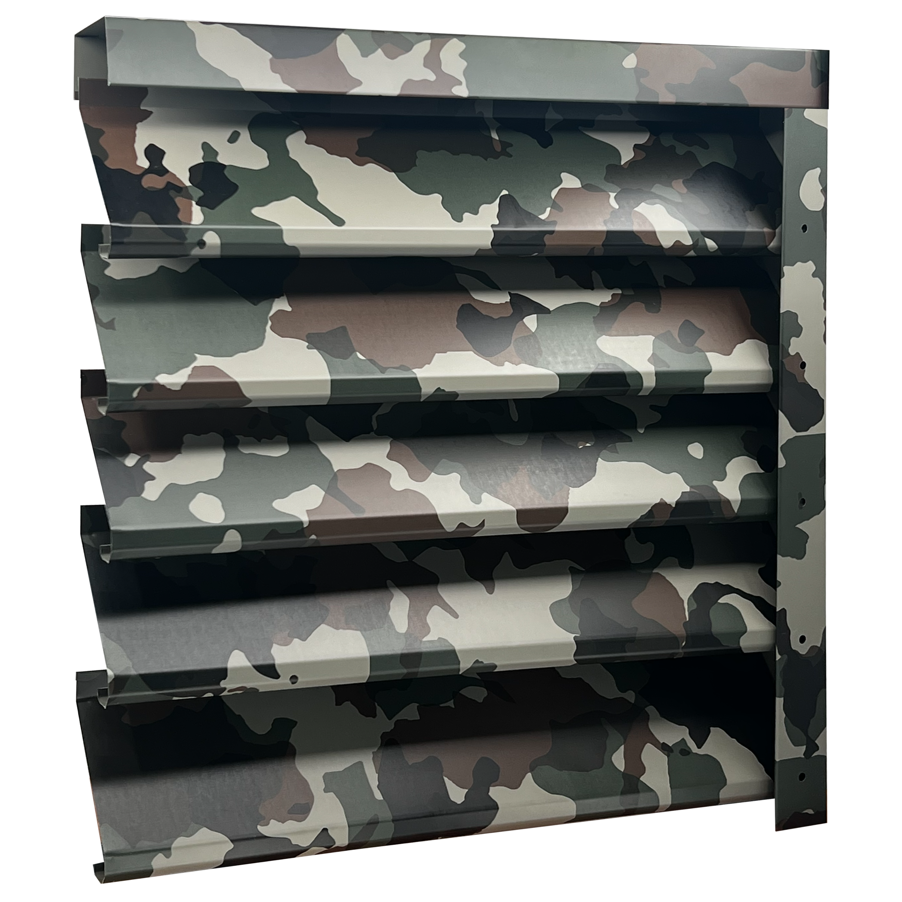 Prim-plan al modelului SIGMA Gard Jaluzele cu finisaj de Print în culoare Camuflaj, disponibil pe www.jaluzelegard.ro, fabricat de Top Profil Sistem.